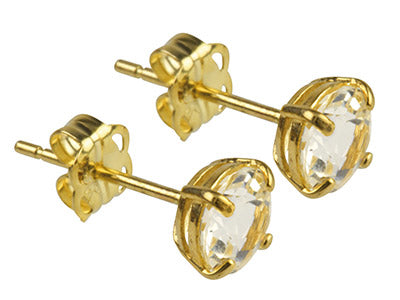 9ct Yellow Gold Birthstone Earrings - 5mm Round White Topaz - April