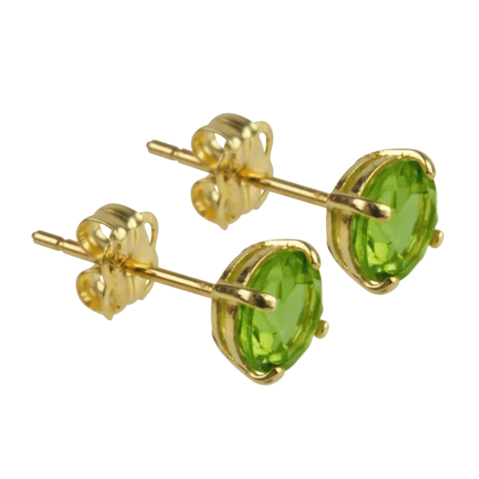 9ct Yellow Gold Birthstone Earrings 5mm Round Peridot - August