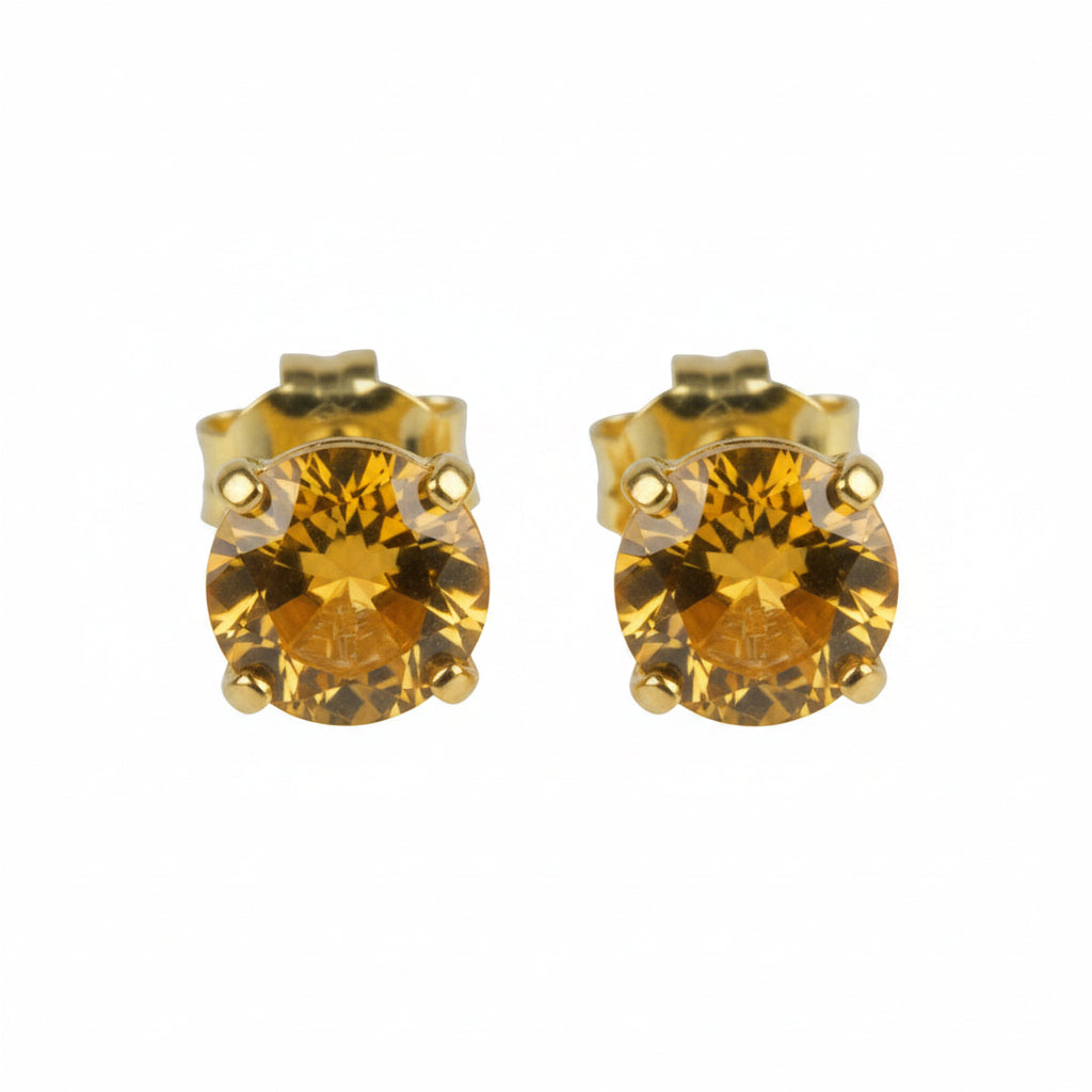 9ct Yellow Gold Birthstone Earrings 5mm Round Champagne/orange/yellow Topaz - November
