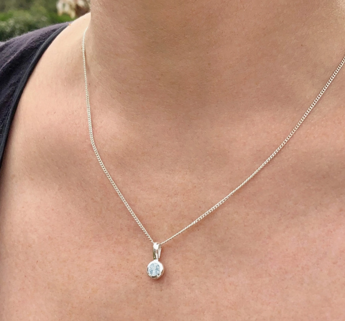925 Silver Bezel Set Aquamarine Birthstone Pendant