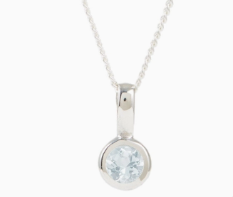 925 Silver Bezel Set Aquamarine Birthstone Pendant