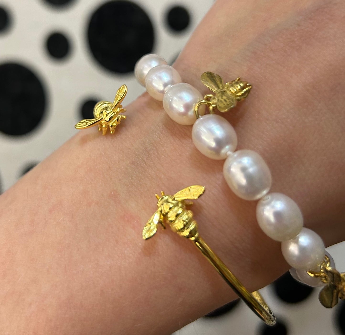 Sterling Silver, 18ct Gold Plated Bumble Bee Torque Bangle