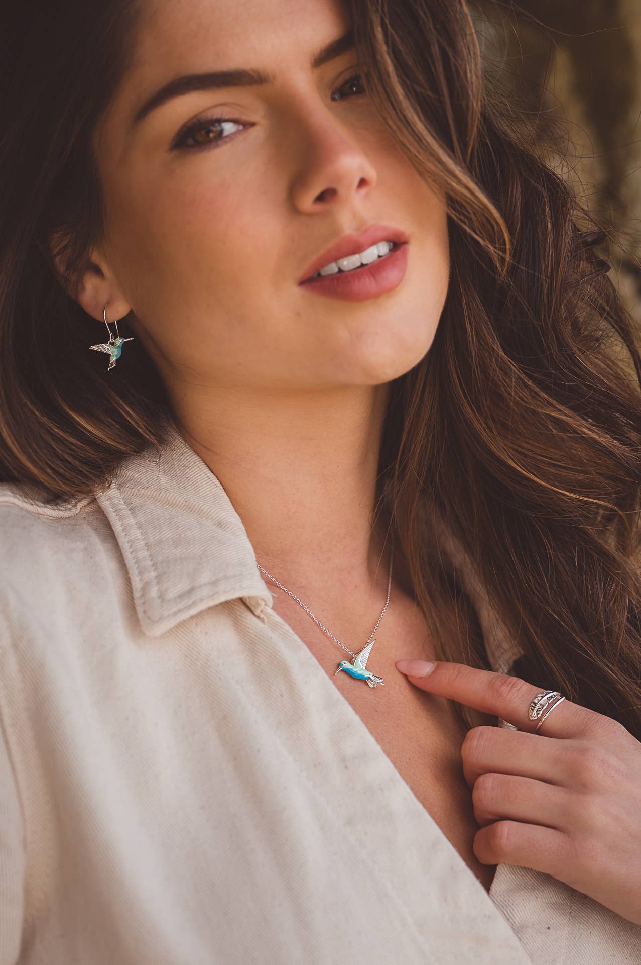 Sterling Silver Hummingbird and Enamel Necklace