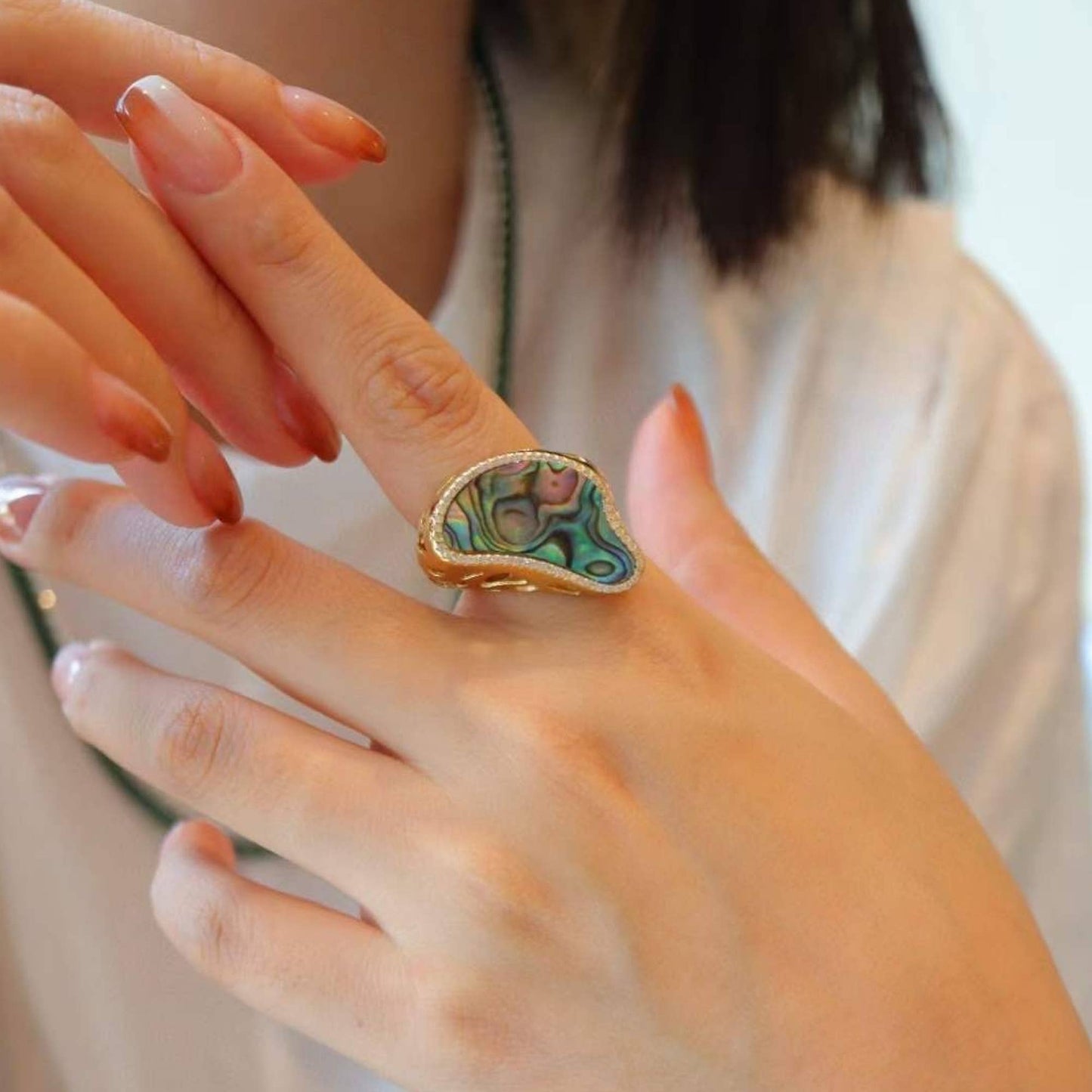 Gold Vermeil Adjustable Ocean Wave Design Shell Statement Ring