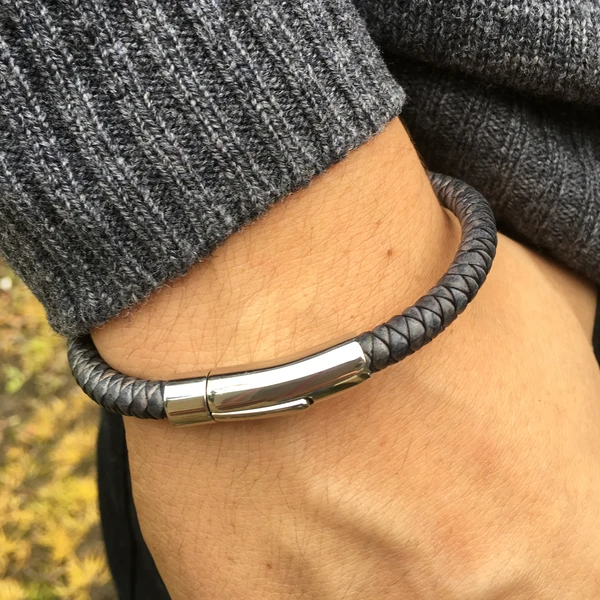 Trigger Beige Leather Plaited Bracelet