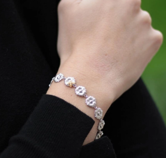 Rhodium and Gold Plated Two Tone Daisy and Bumble Bee Bracelet