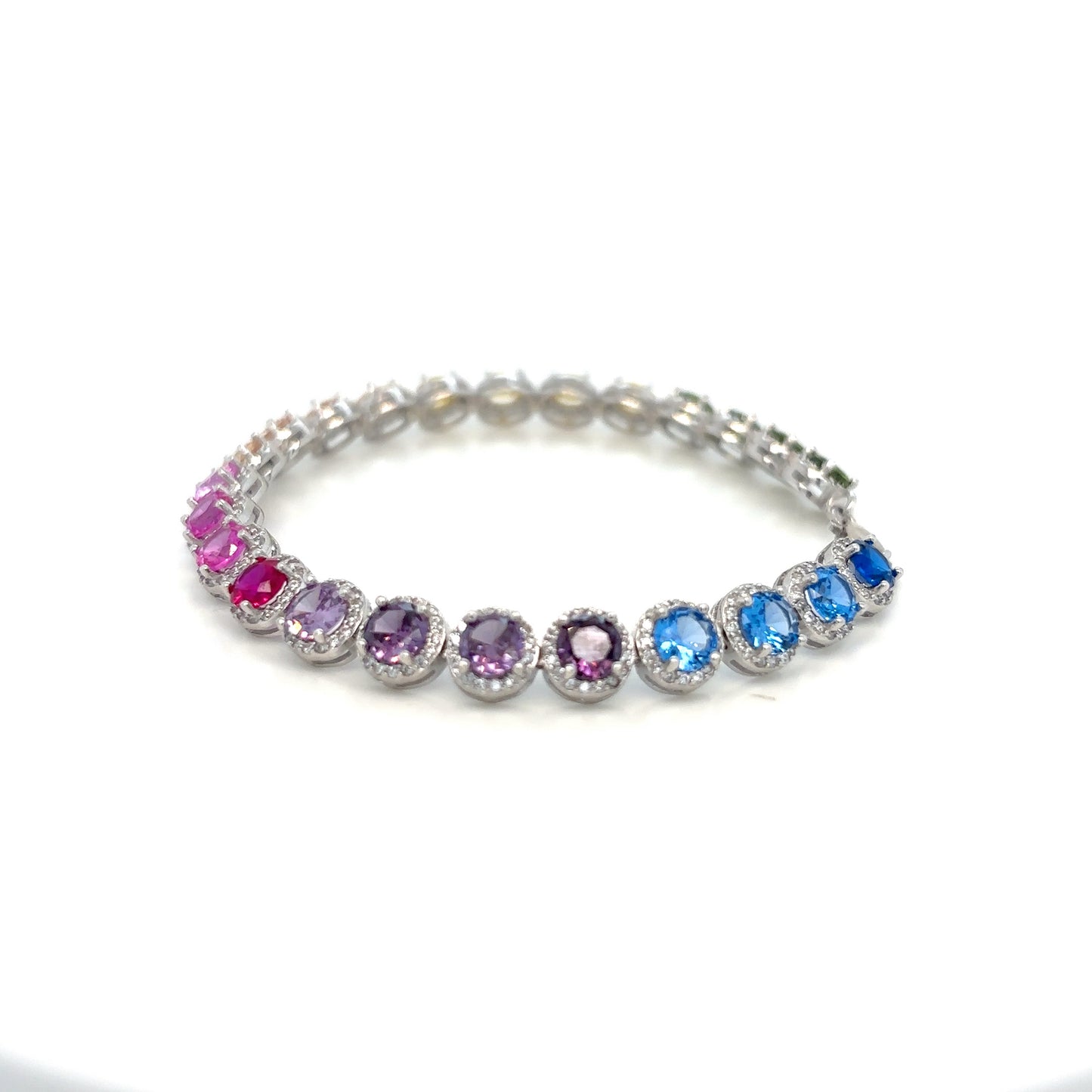 Sterling Silver Bracelet with Halo Multicoloured Rainbow Cubic Zirconia