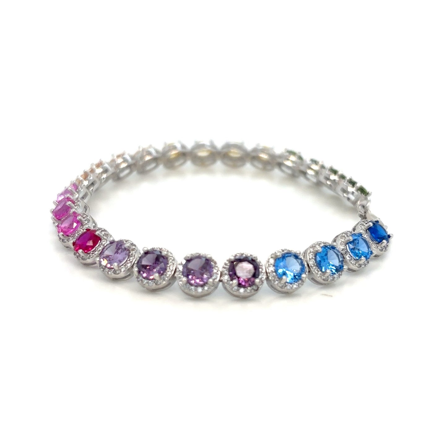 Sterling Silver Bracelet with Halo Multicoloured Rainbow Cubic Zirconia