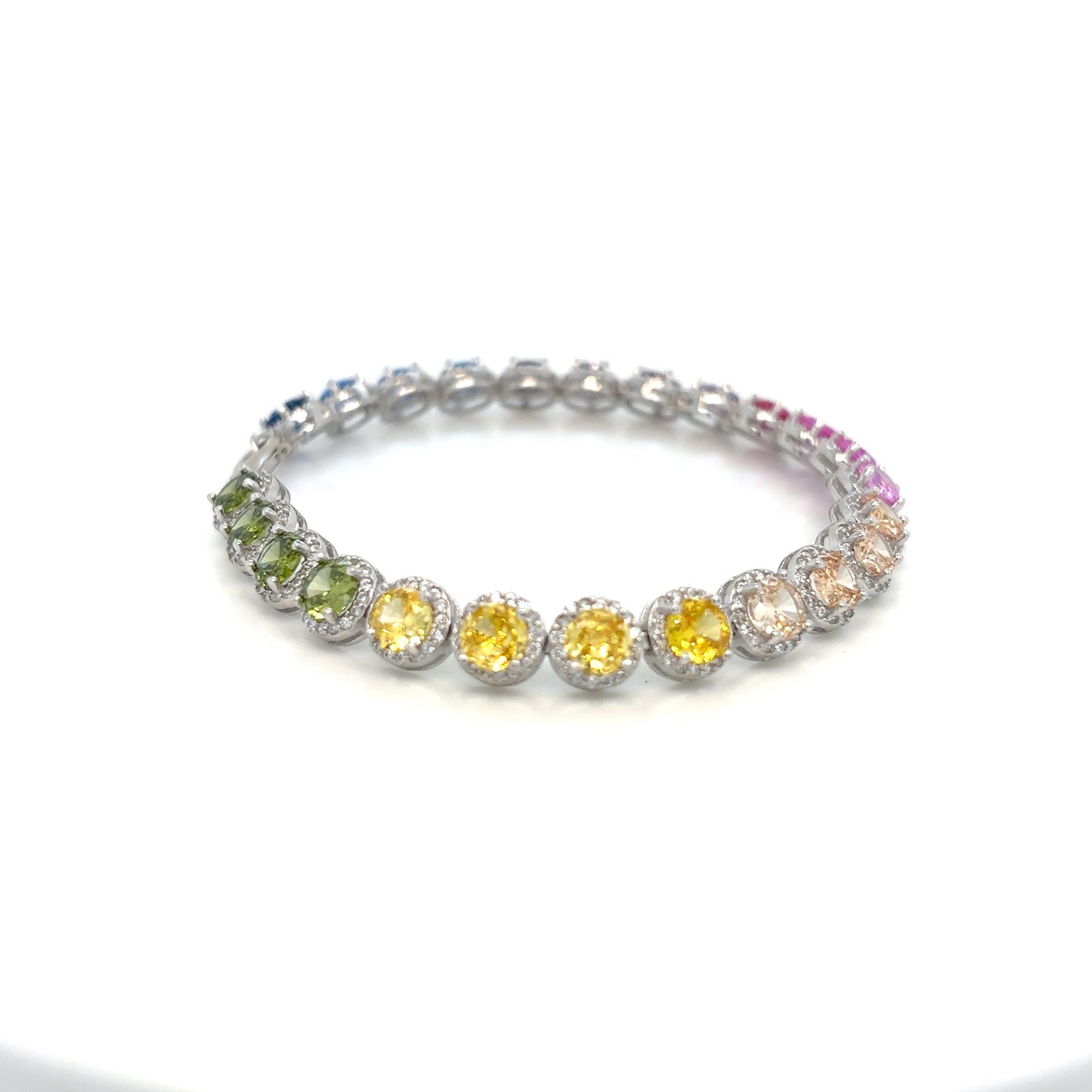 Sterling Silver Bracelet with Halo Multicoloured Rainbow Cubic Zirconia