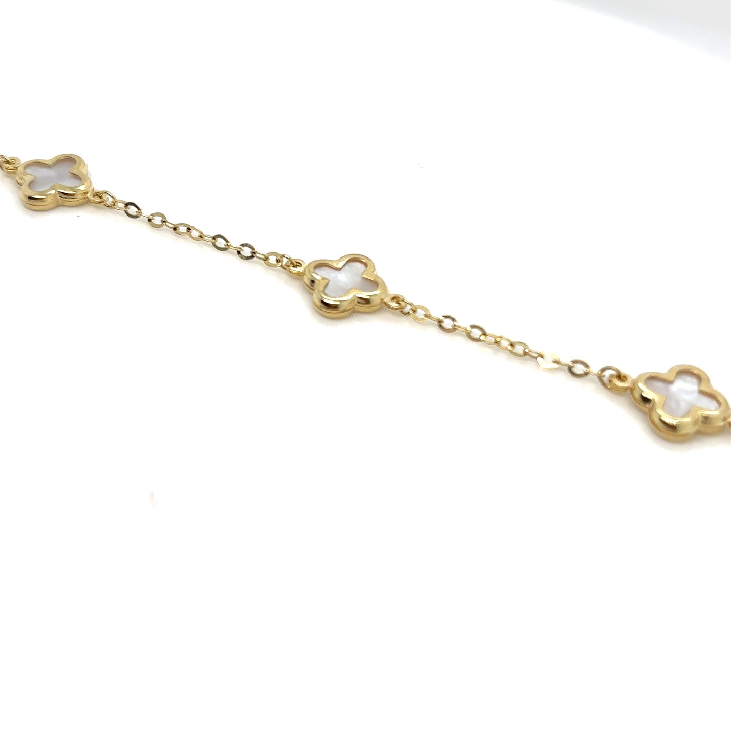 Three Clover Motif Mother Of Pearl and 9ct Yellow Gold Adjustable Length Bracelet