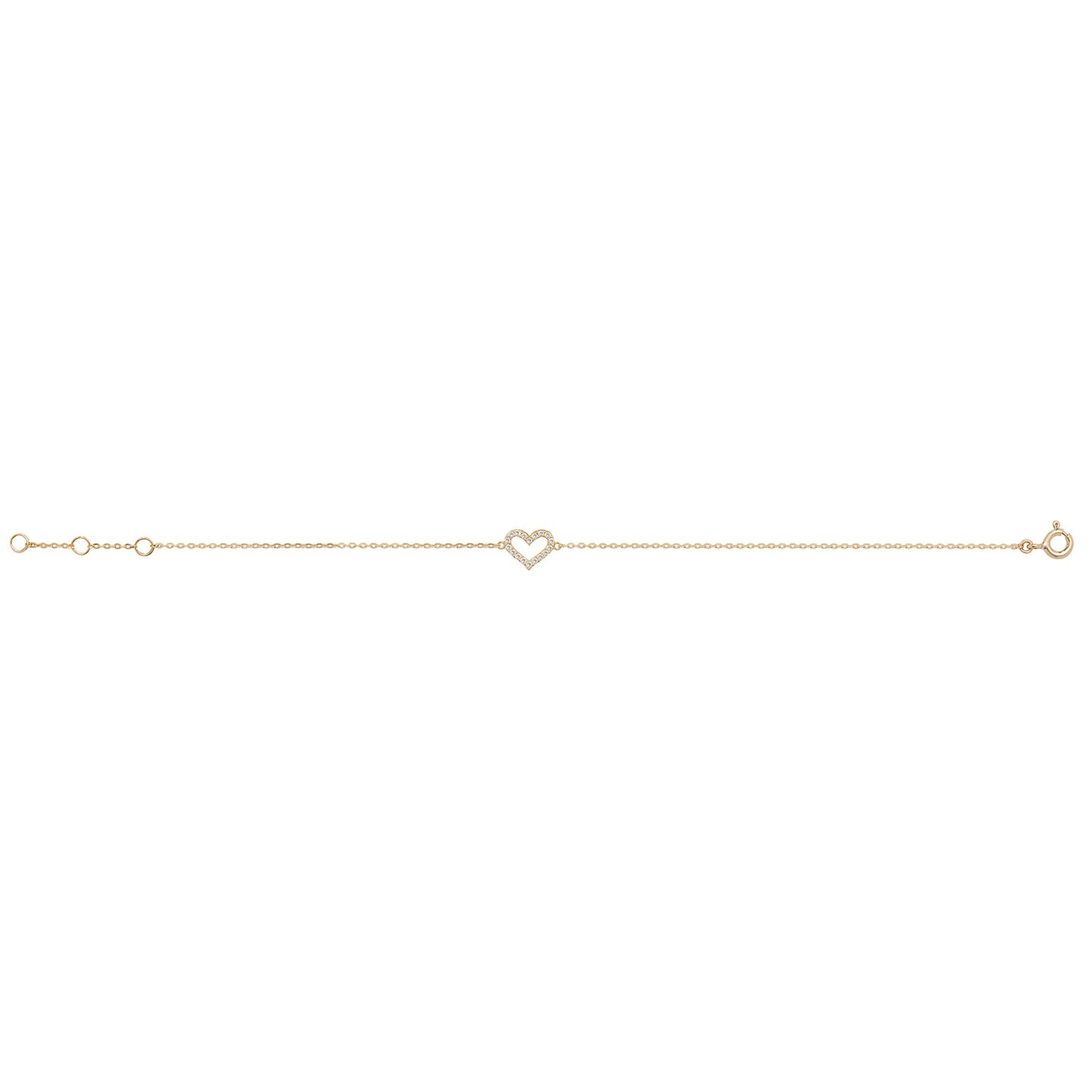 9ct Gold Heart Charm Bracelet, Set With Cubic Zirconia