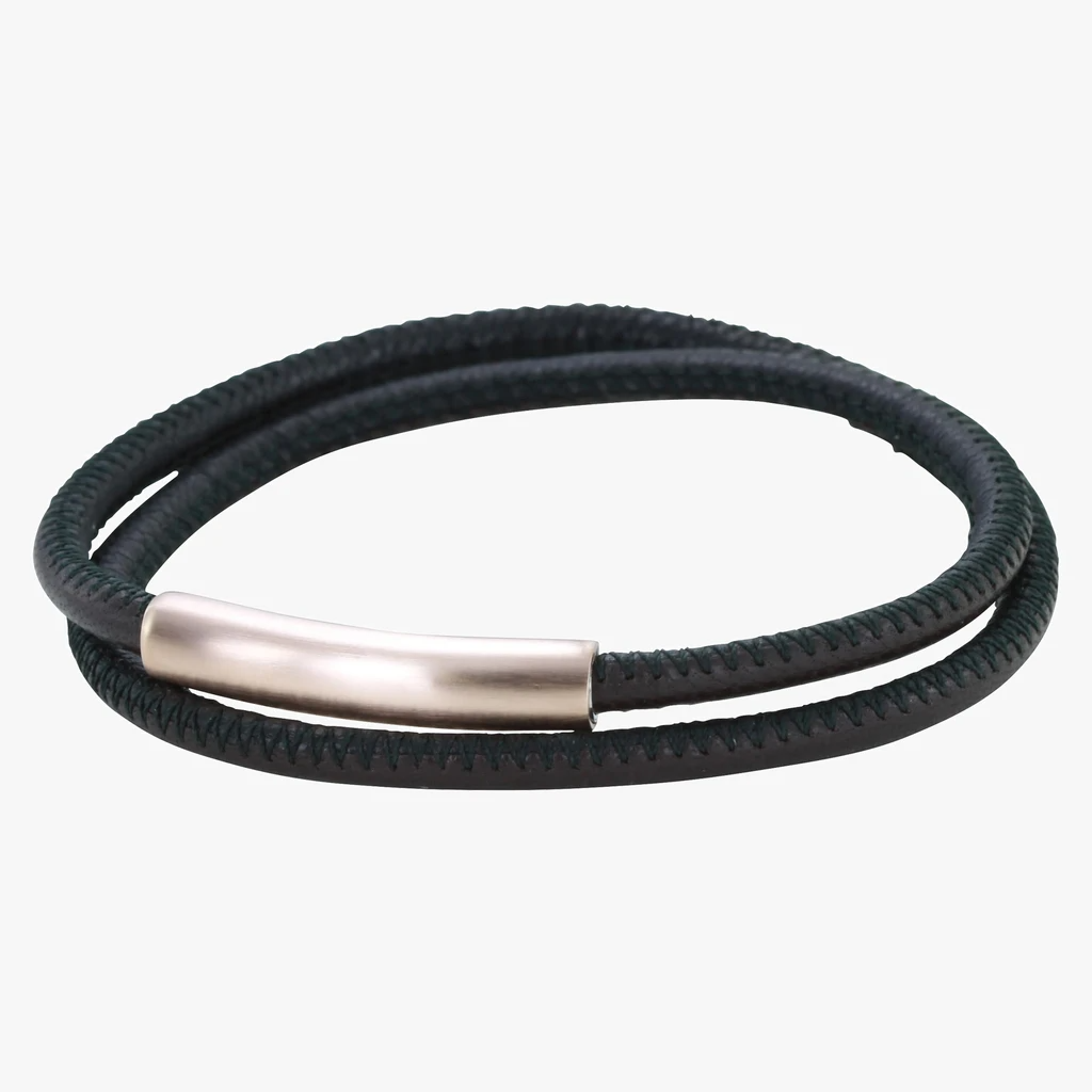 Nappa Brown Double Leather Bracelet Rose Gold Plated Clasp