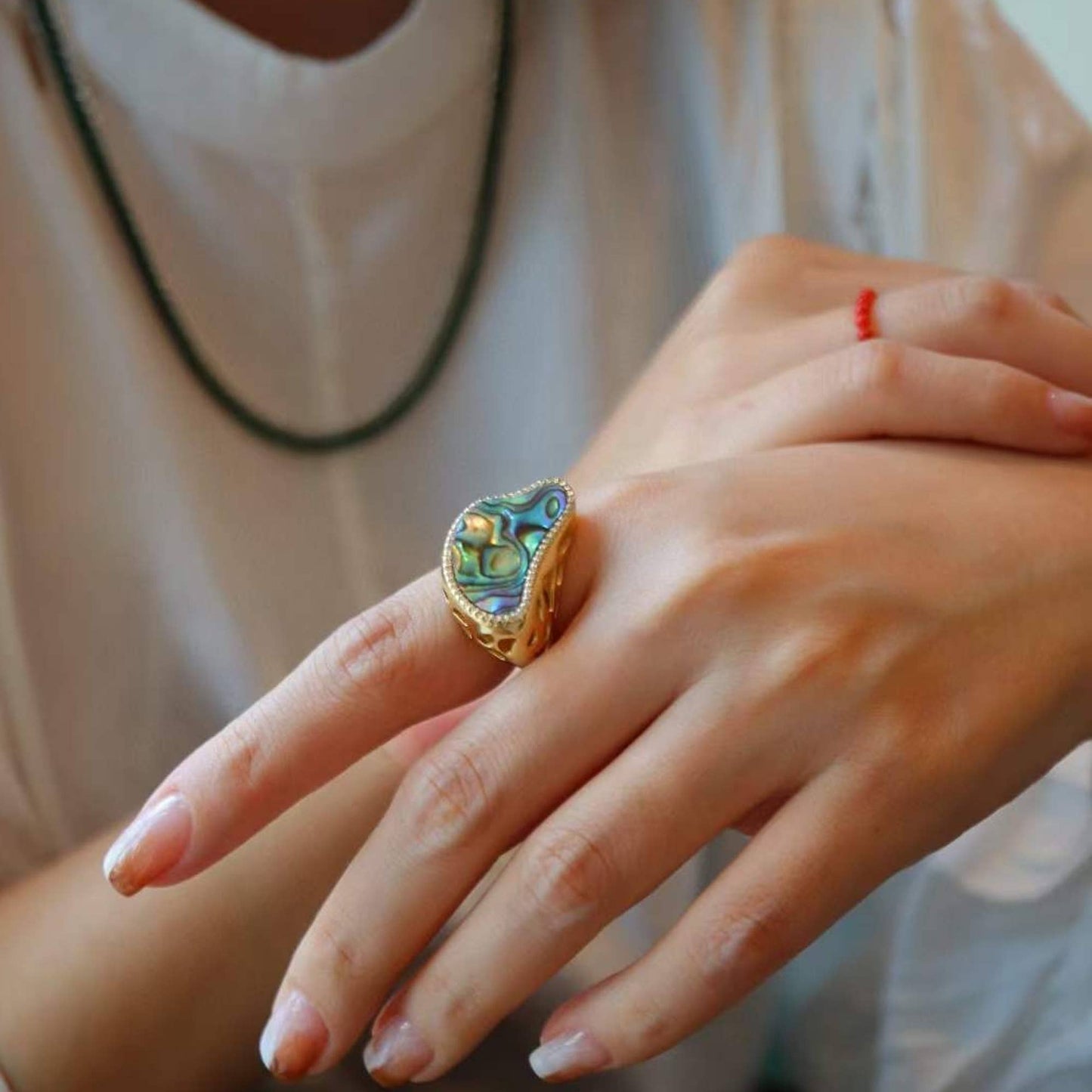 Gold Vermeil Adjustable Ocean Wave Design Shell Statement Ring