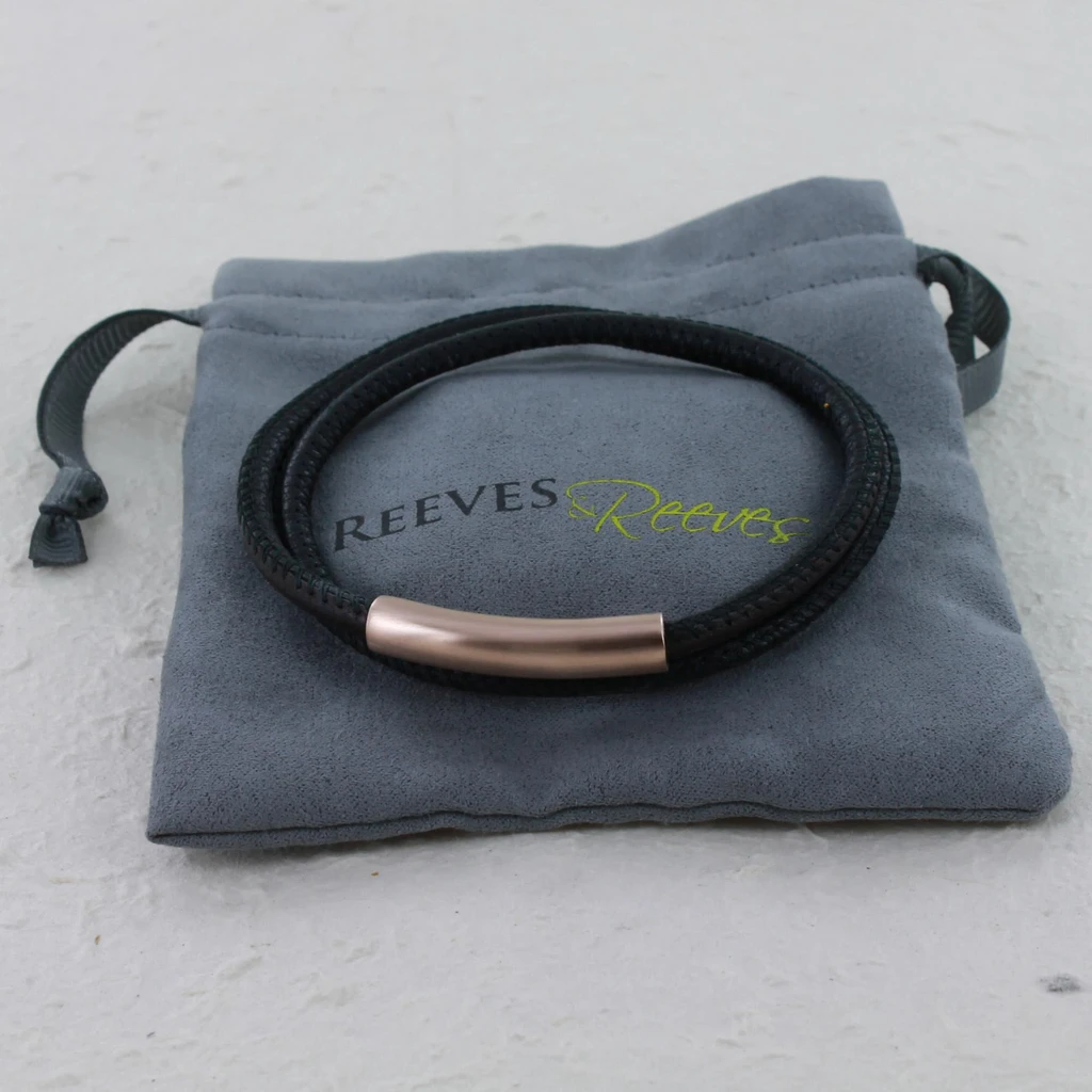 Nappa Brown Double Leather Bracelet Rose Gold Plated Clasp