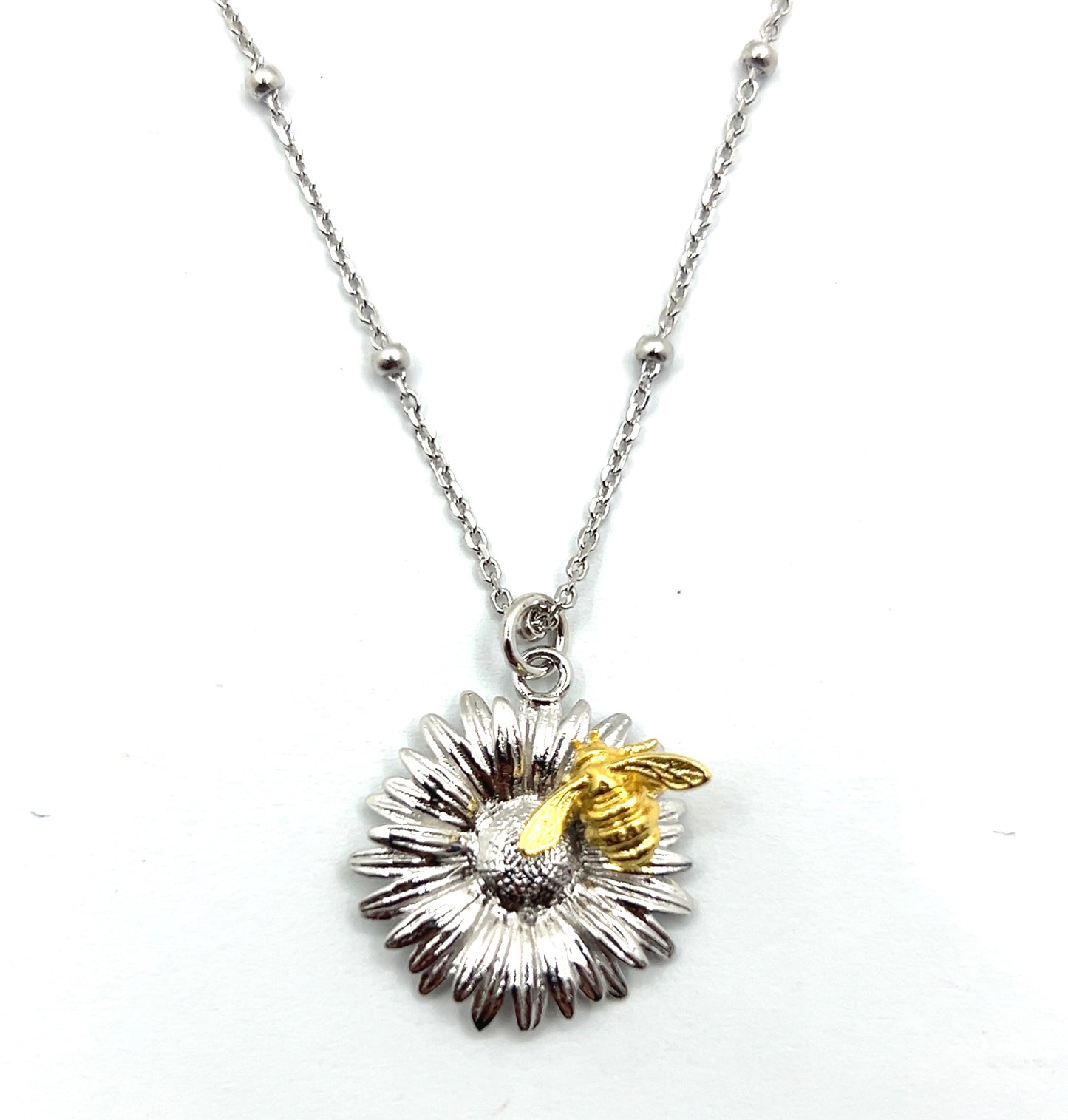 925 Silver Daisy Pendant with Gold Bumblee Bee