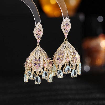 Gold Plated Green Gemstone French Palace Earrings