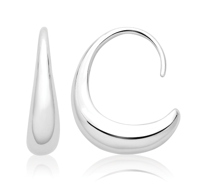 Silver Rhodium Plated Dome Hook Earring
