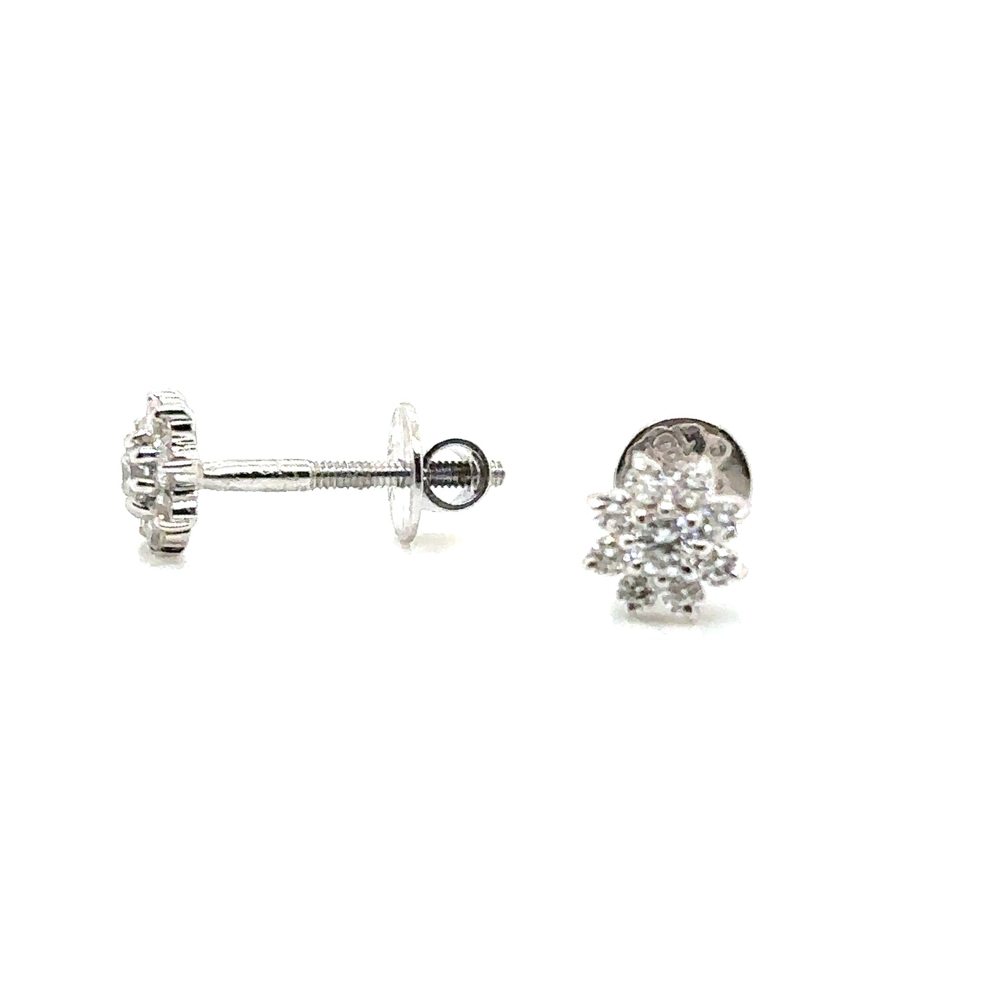 8 Petal Flower Diamond Cluster Stud Earrings, in 18ct White Gold with Screw Backs