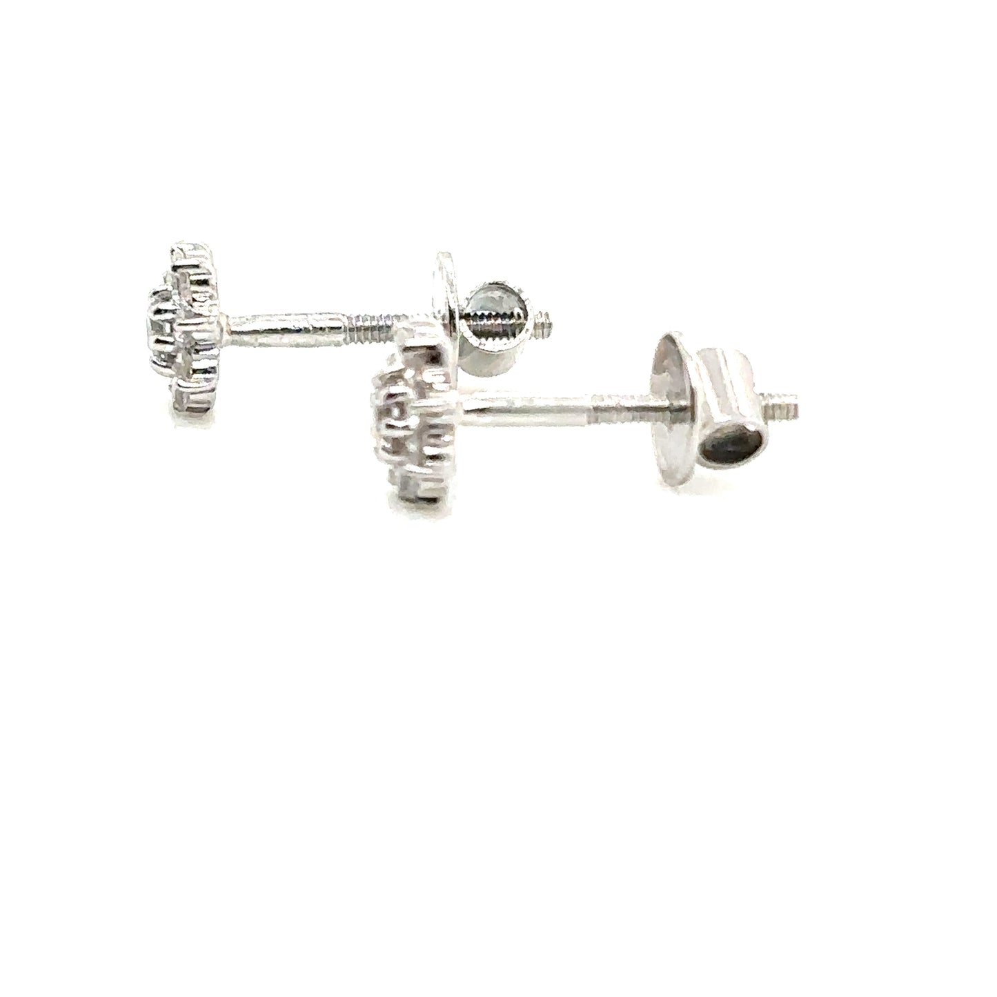 8 Petal Flower Diamond Cluster Stud Earrings, in 18ct White Gold with Screw Backs