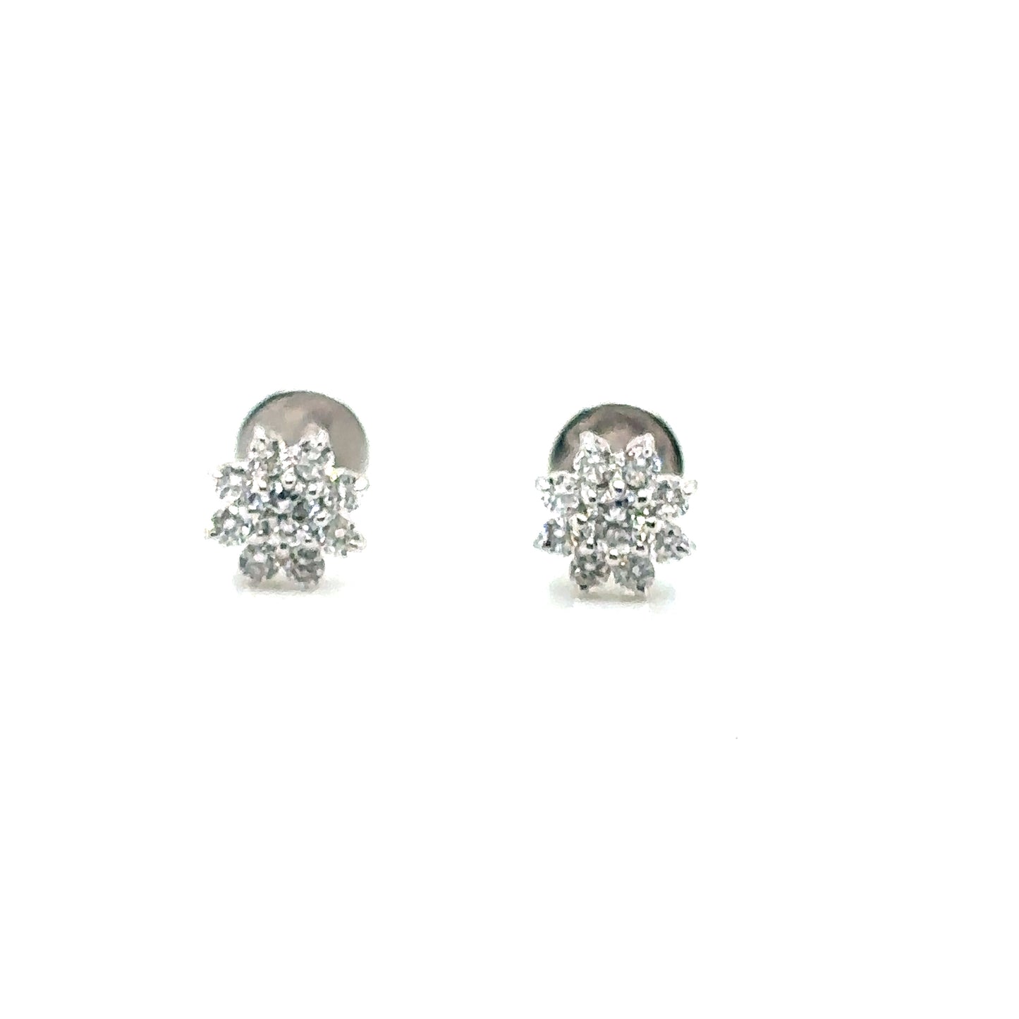 8 Petal Flower Diamond Cluster Stud Earrings, in 18ct White Gold with Screw Backs