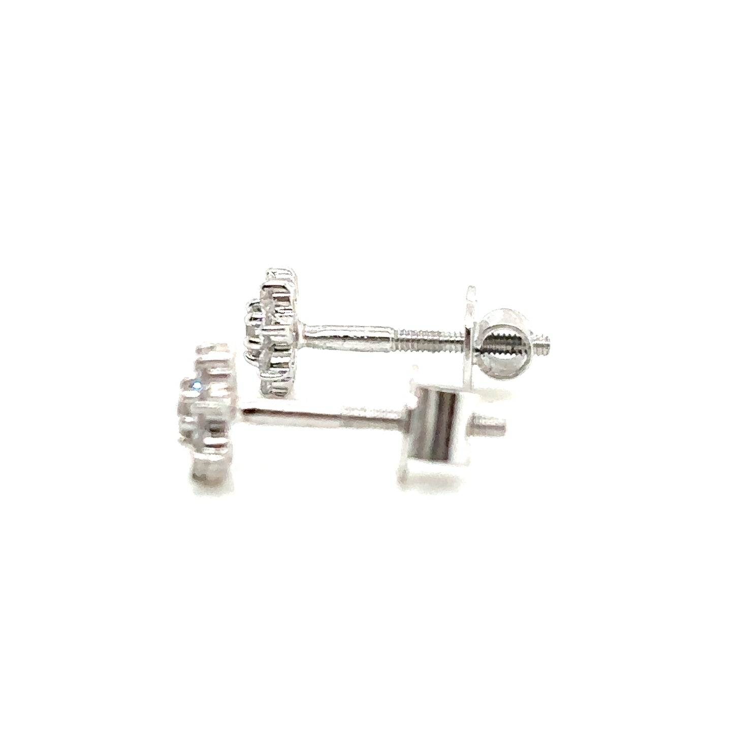 8 Petal Flower Diamond Cluster Stud Earrings, in 18ct White Gold with Screw Backs
