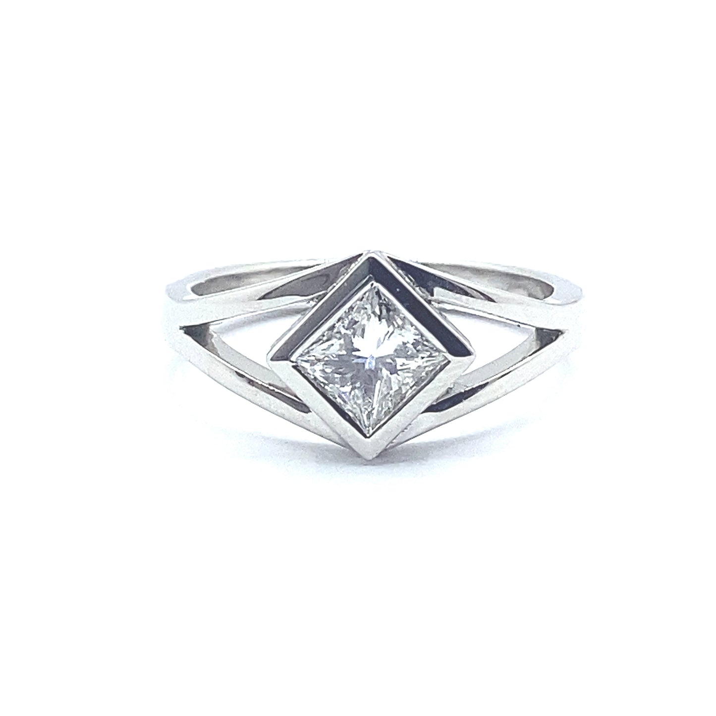 Bespoke "Superwoman" Princess Cut Diamond Bezel Set Engagement Ring Platinum