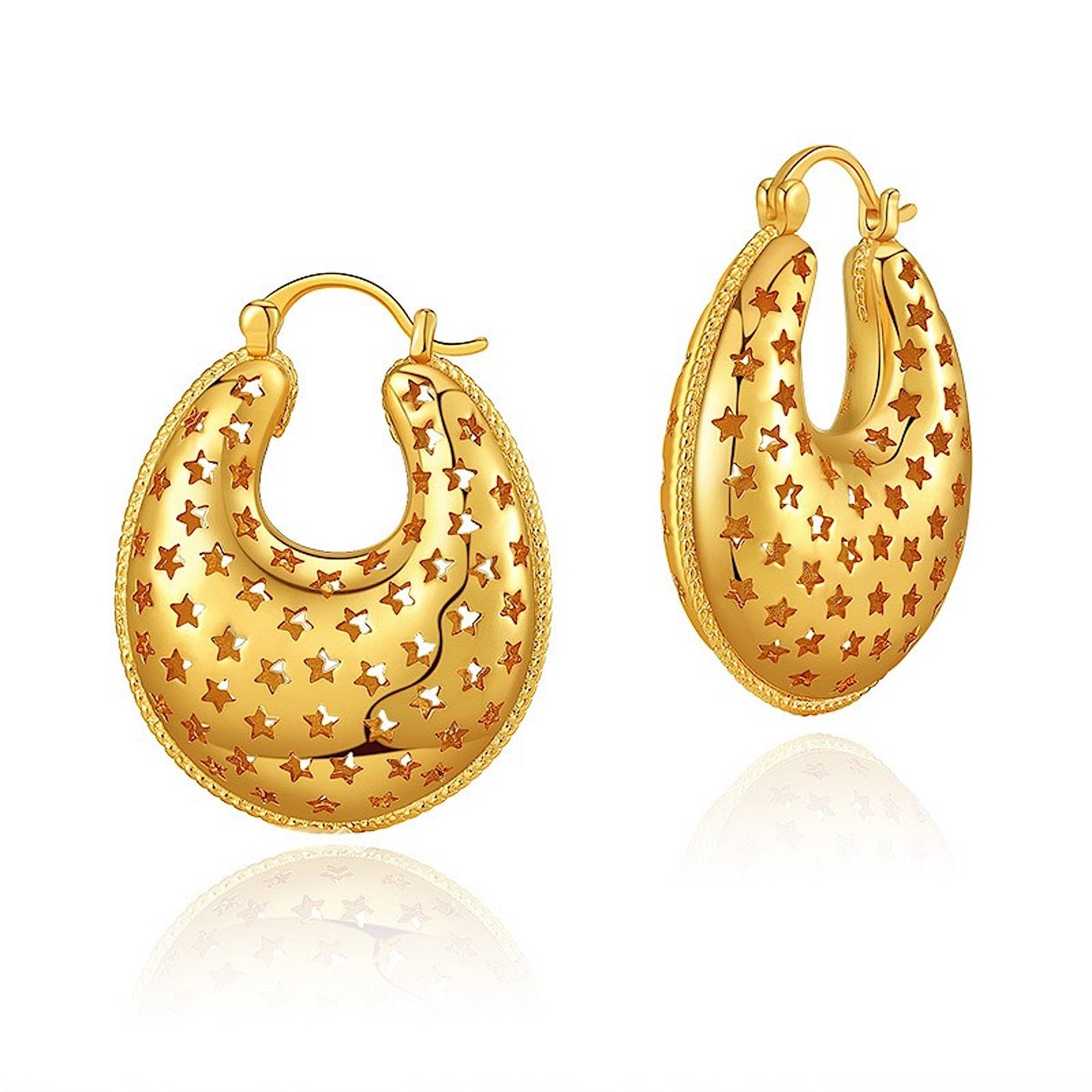 Gold Plated Vintage Style Hollow Star Earrings