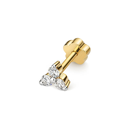 9ct yellow gold 0.09ct diamond trefoil cartilage stud