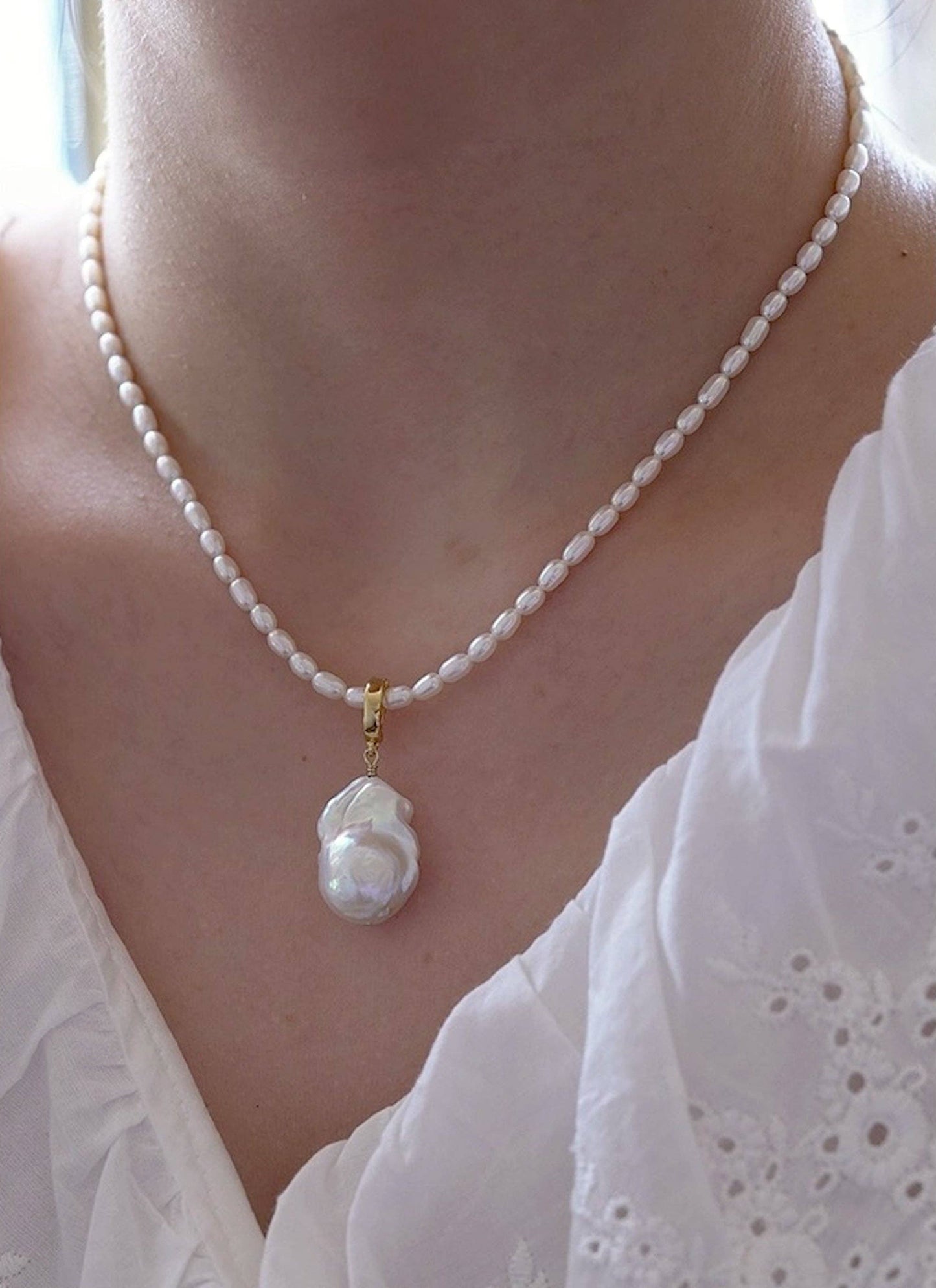 Large Baroque Pearl, Sterling Silver Removable Pendant, small bail