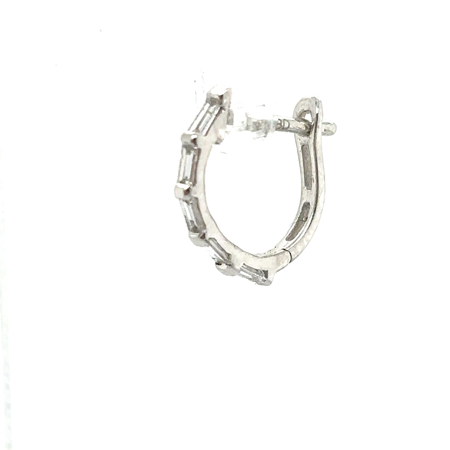 Single Baguette Cut Diamond 9ct White Gold Huggie Hoop Earring