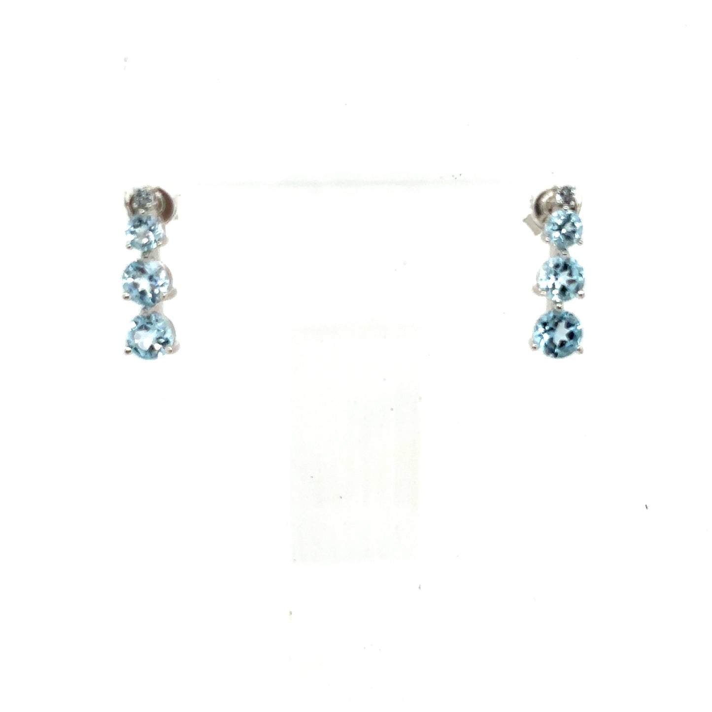 Sky Blue Topaz Graduated Brilliant Cut Drop Stud Earrings In Sterling Silver