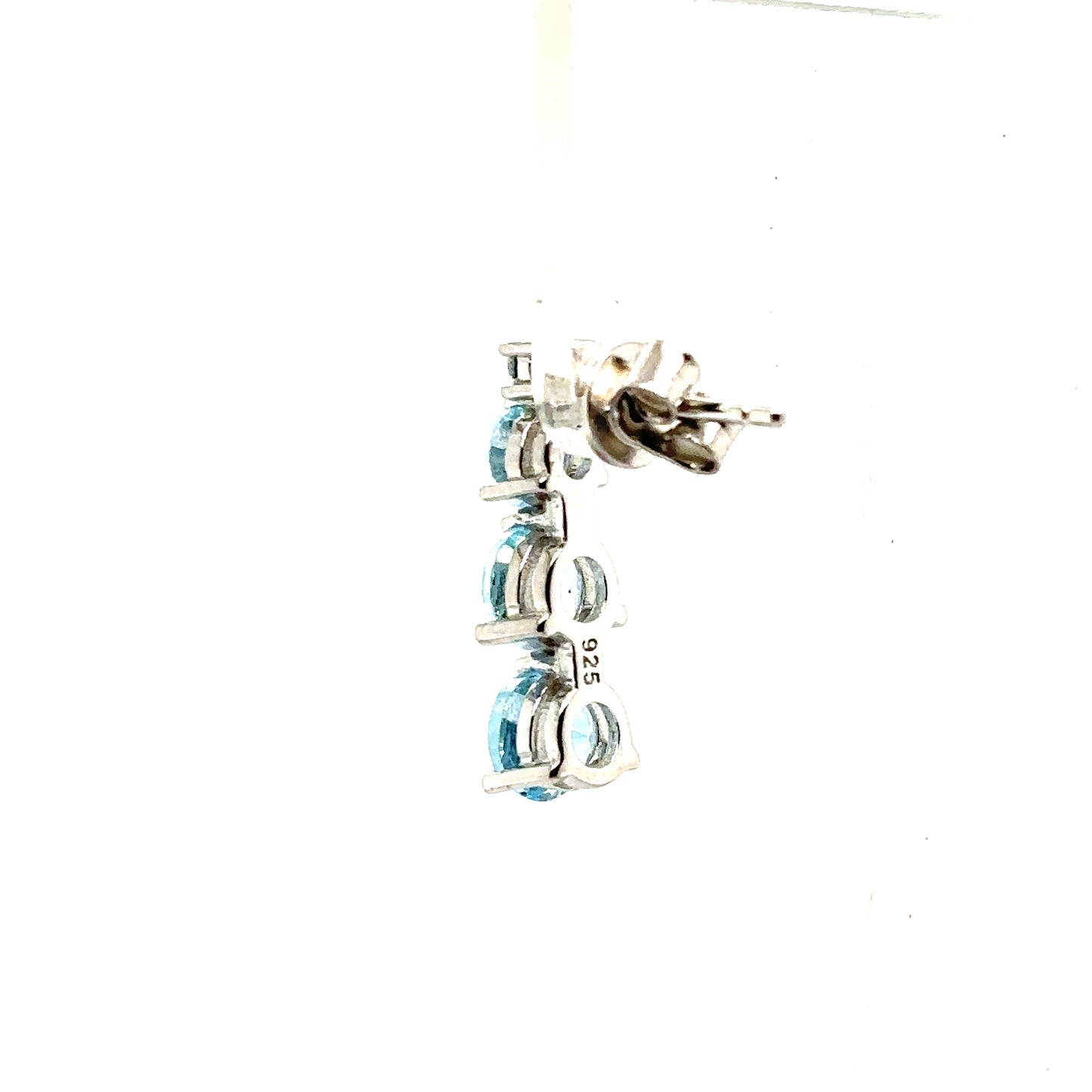 Sky Blue Topaz Graduated Brilliant Cut Drop Stud Earrings In Sterling Silver