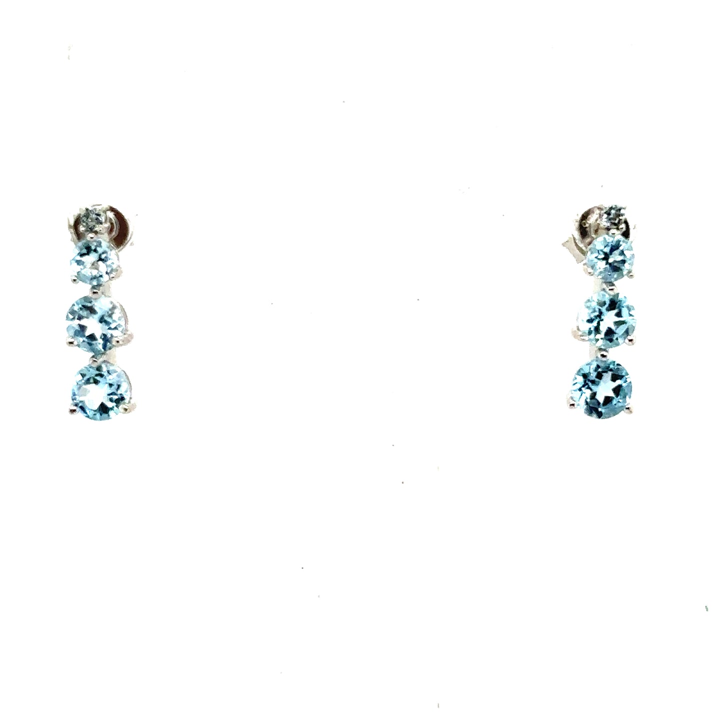 Sky Blue Topaz Graduated Brilliant Cut Drop Stud Earrings In Sterling Silver