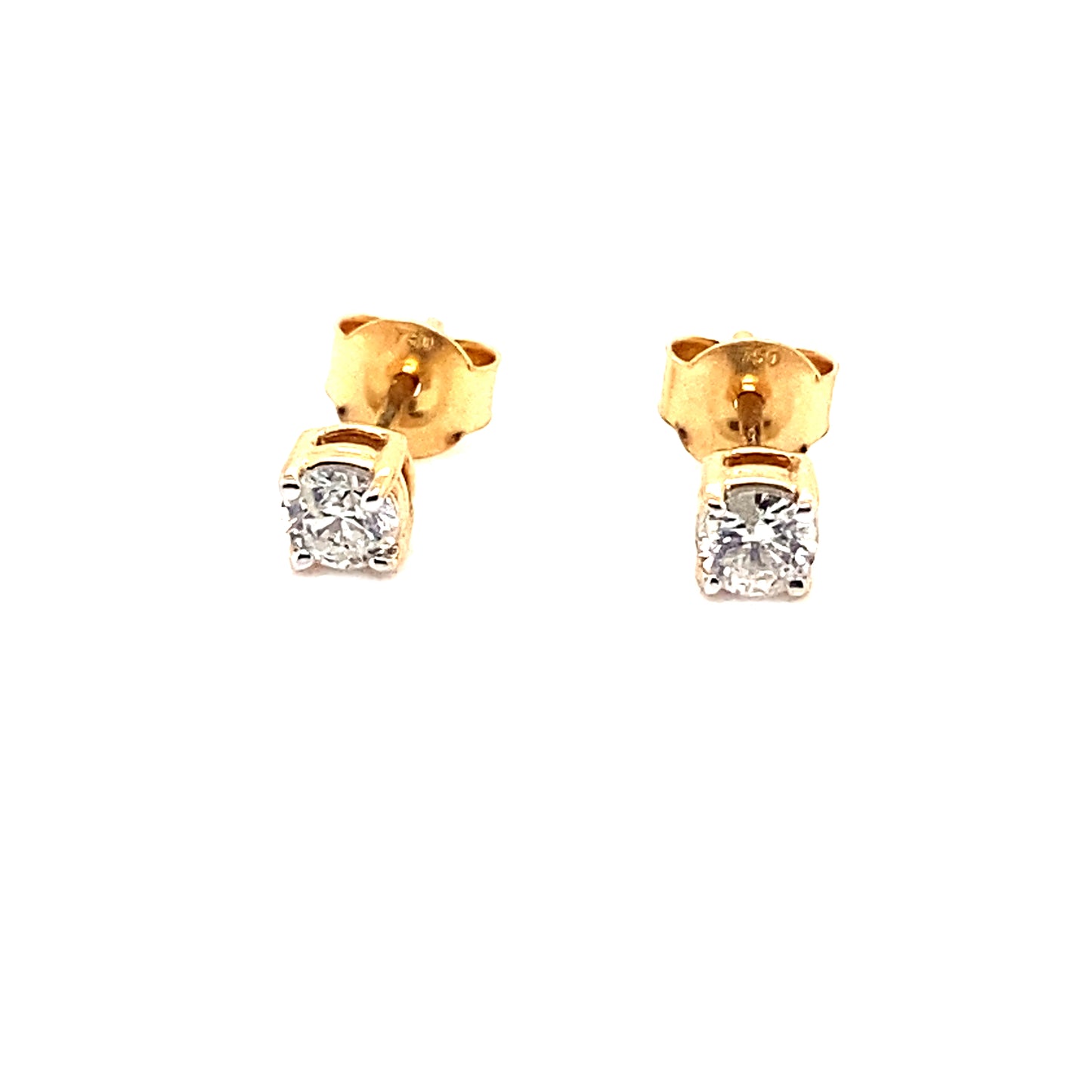 Round Brilliant Cut Natural Diamond, 0.40ct 4 Claw Stud Earrings in 18ct Yellow Gold