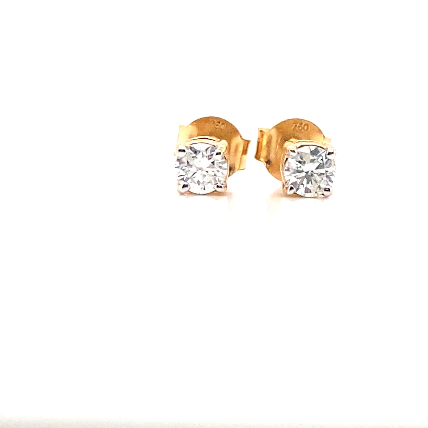 Round Brilliant Cut Natural Diamond, 0.40ct 4 Claw Stud Earrings in 18ct Yellow Gold