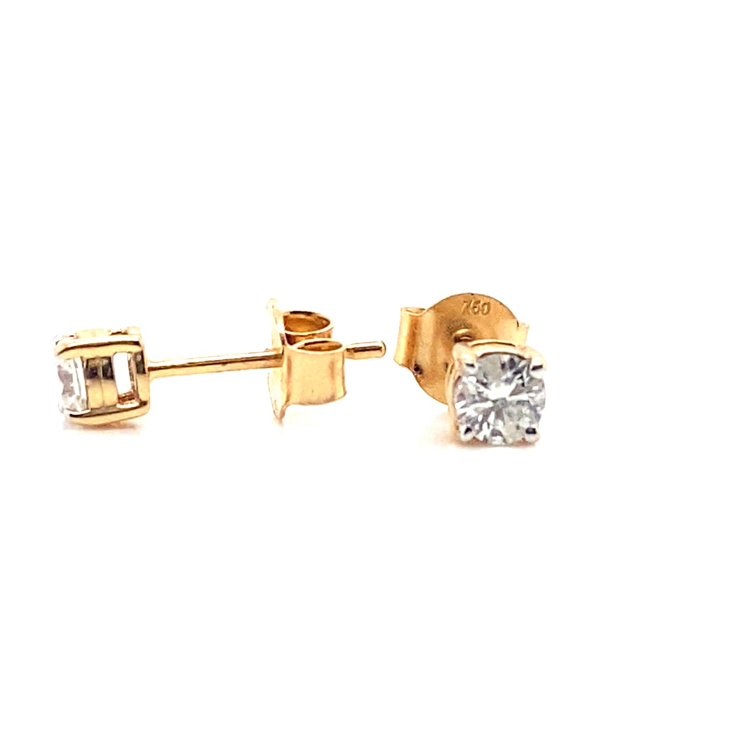 Round Brilliant Cut Natural Diamond, 0.40ct 4 Claw Stud Earrings in 18ct Yellow Gold