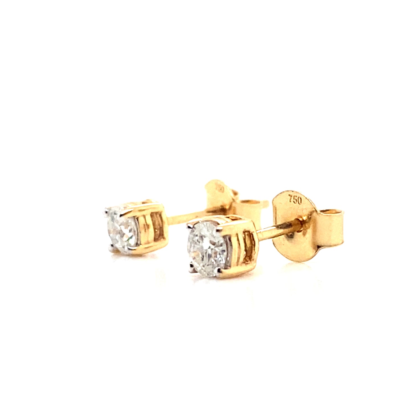 Round Brilliant Cut Natural Diamond, 0.40ct 4 Claw Stud Earrings in 18ct Yellow Gold