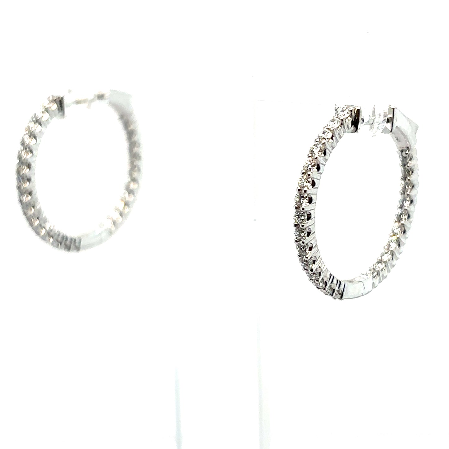 Inside And Out Round Brilliant Diamond, 9ct White Gold Hinged Hoop Earrings