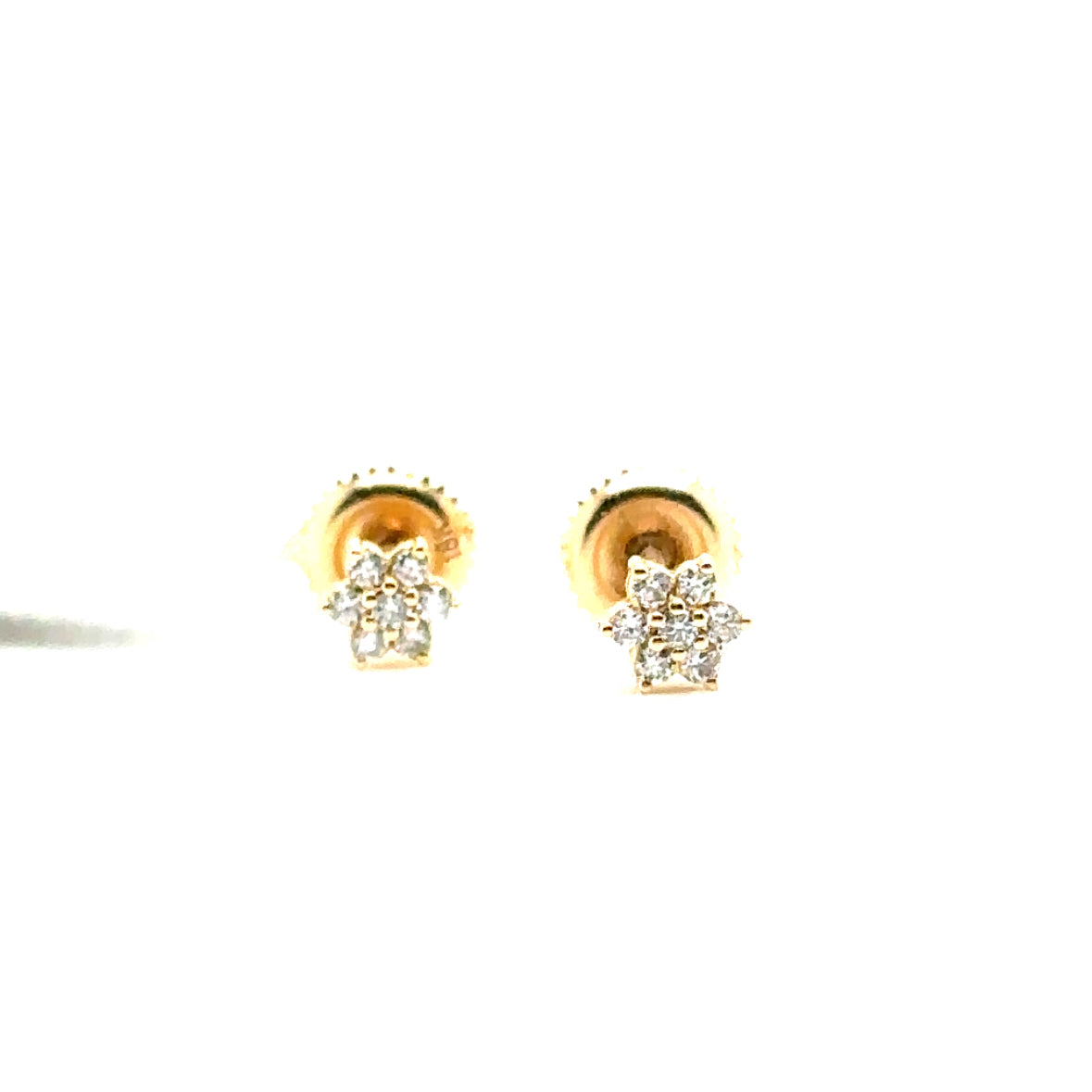 6 Petal Flower Diamond Cluster Earrings, 0.14cts in 18ct Yellow Gold with Screw Backs