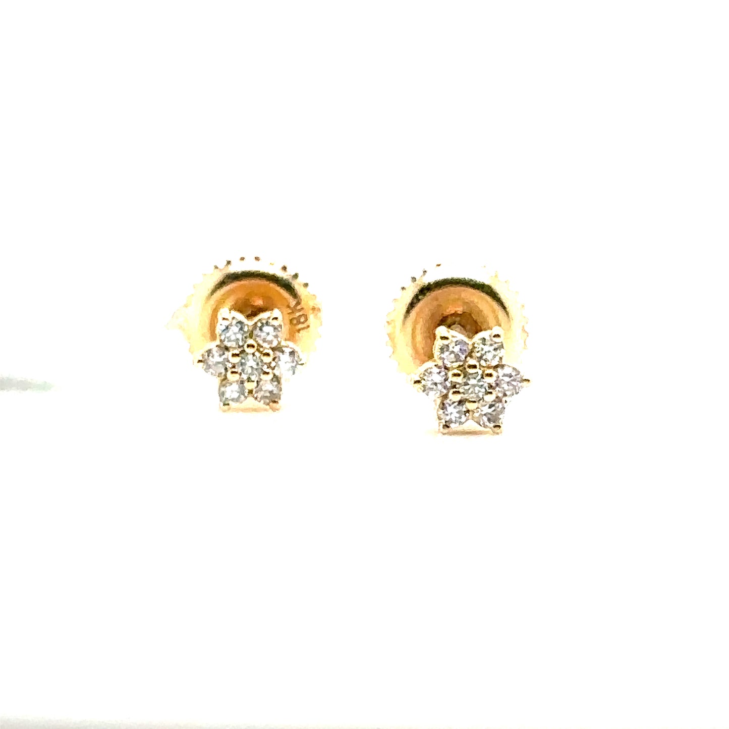 6 Petal Flower Diamond Cluster Earrings, 0.14cts in 18ct Yellow Gold with Screw Backs