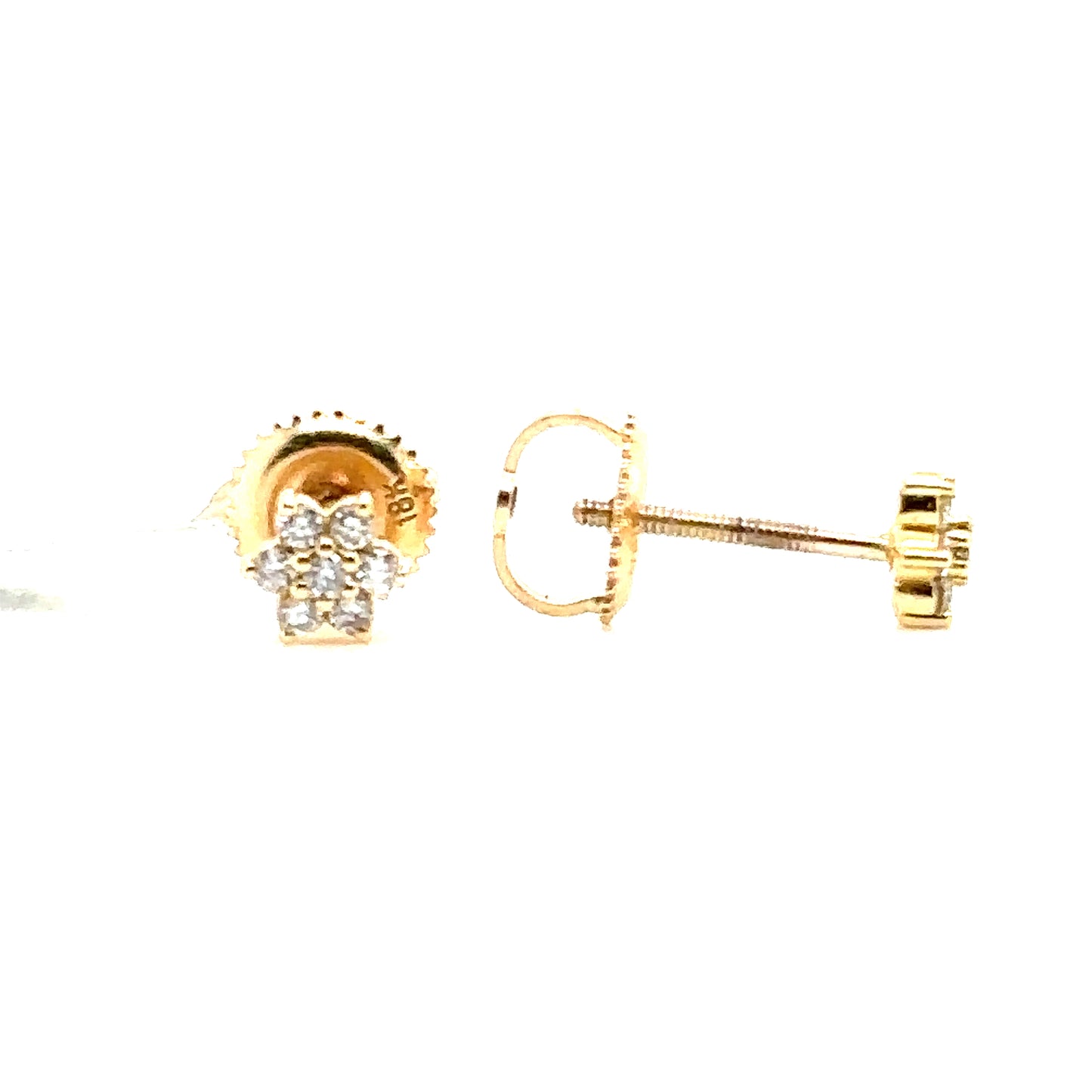 6 Petal Flower Diamond Cluster Earrings, 0.14cts in 18ct Yellow Gold with Screw Backs