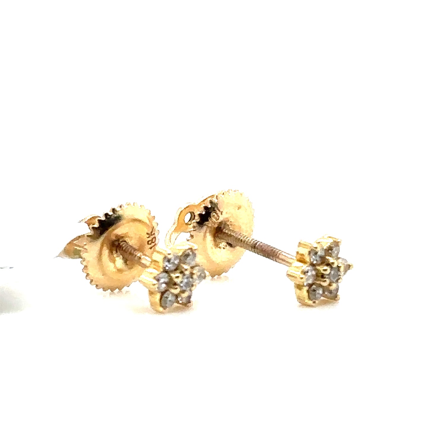 6 Petal Flower Diamond Cluster Earrings, 0.14cts in 18ct Yellow Gold with Screw Backs