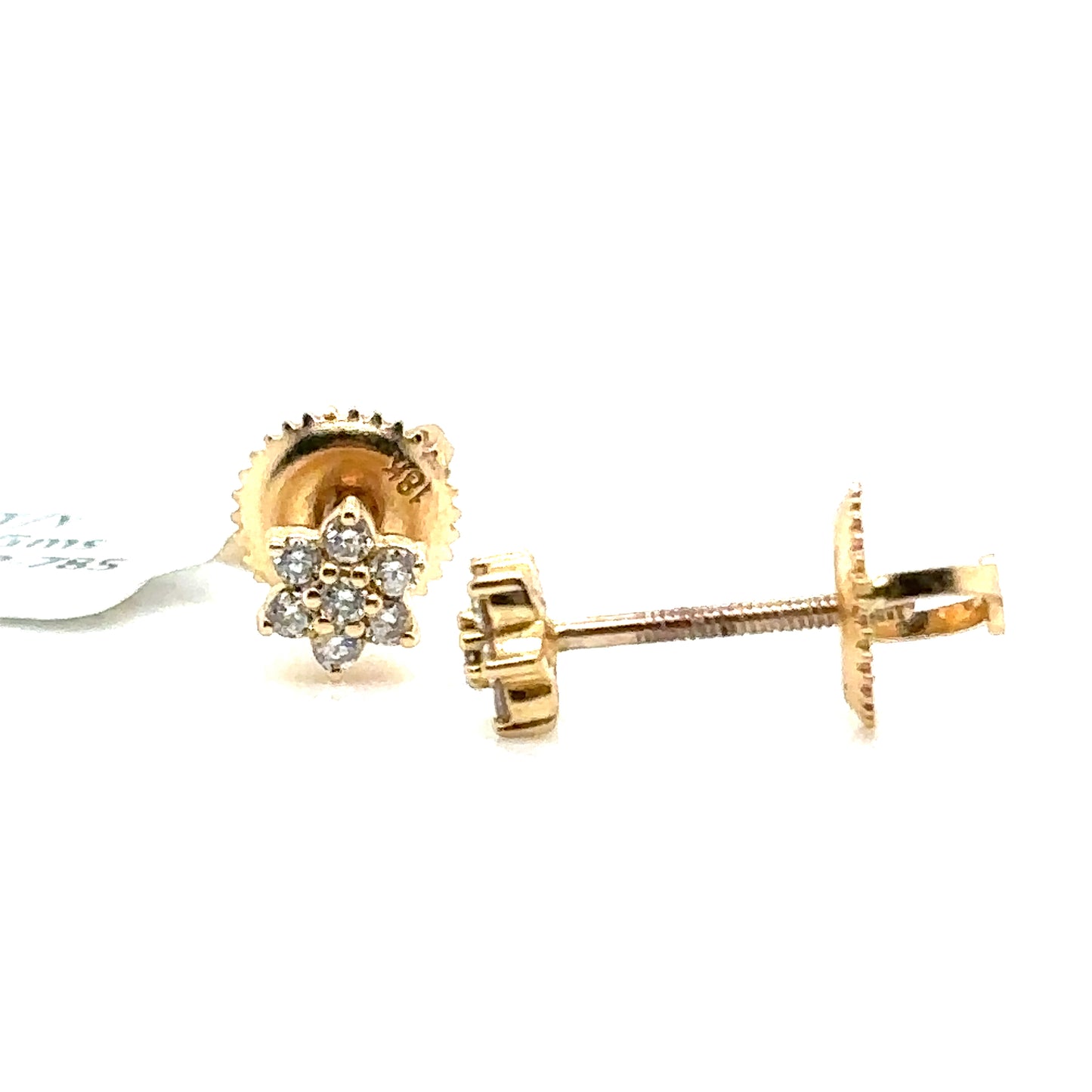 6 Petal Flower Diamond Cluster Earrings, 0.14cts in 18ct Yellow Gold with Screw Backs