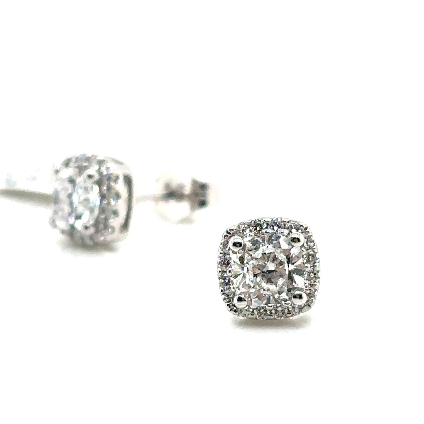 Square Cushion Brilliant Cut Diamond Halo Stud Earrings in Platinum