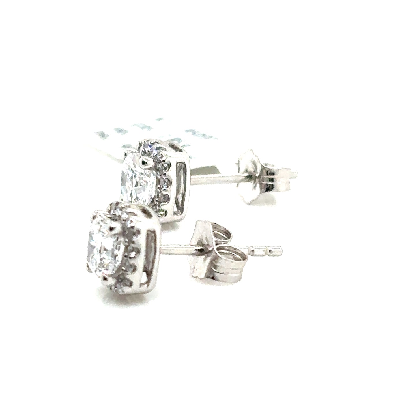 Square Cushion Brilliant Cut Diamond Halo Stud Earrings in Platinum