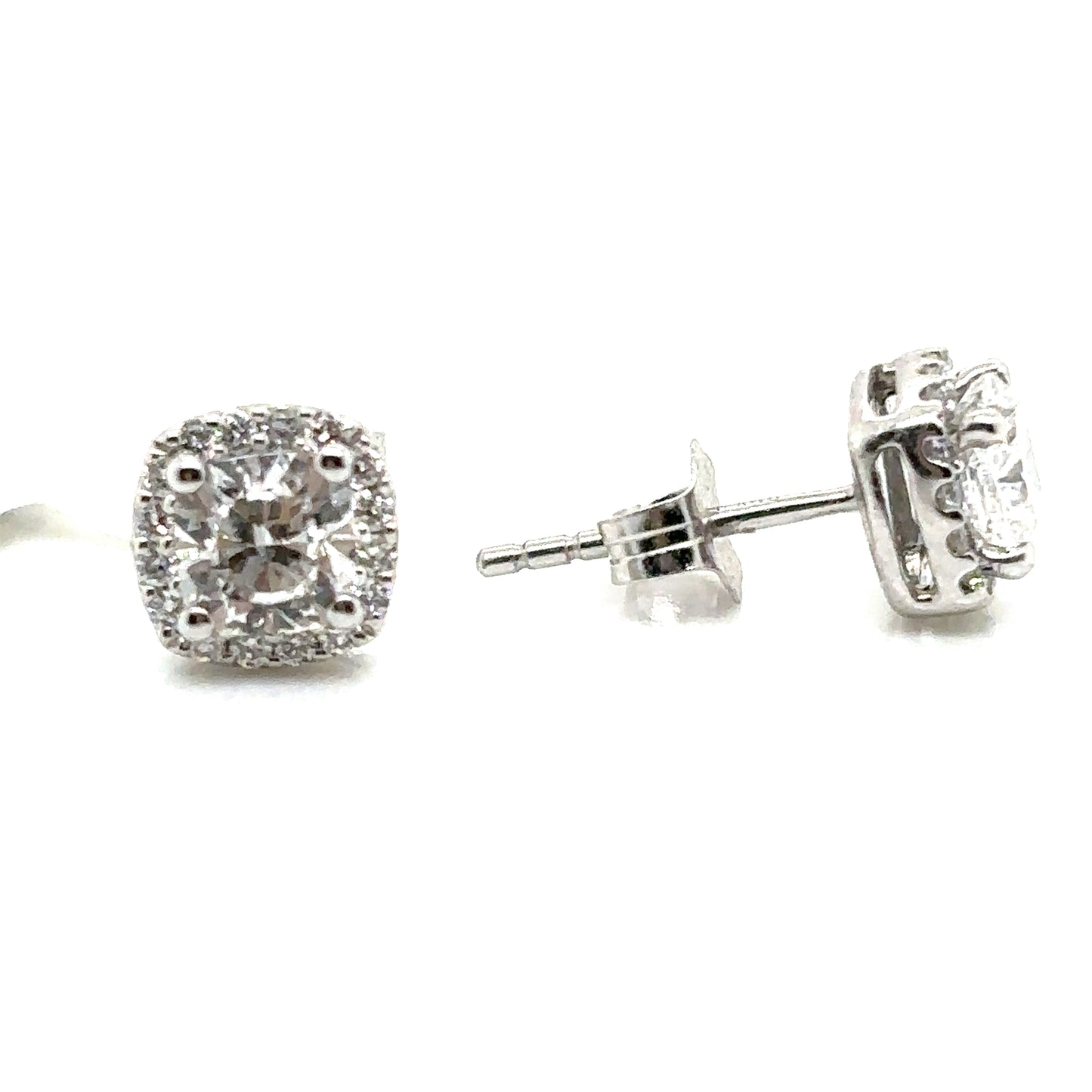 Square Cushion Brilliant Cut Diamond Halo Stud Earrings in Platinum