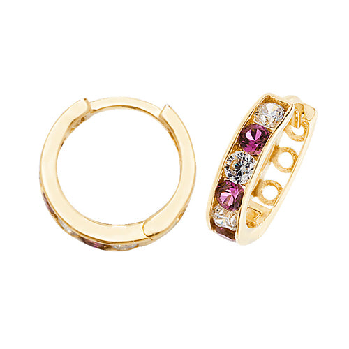 9ct Gold Hinged Hoop Ruby Cubic Zirconia Earrings