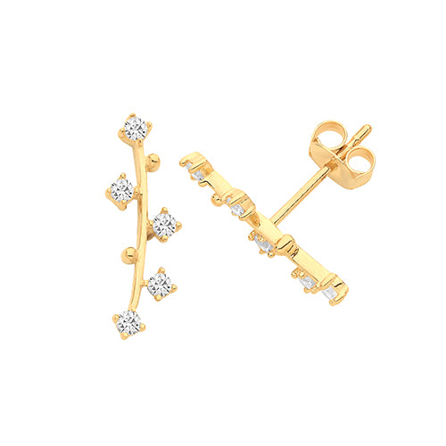 9ct yellow gold cubic zirconia climber stud earrings