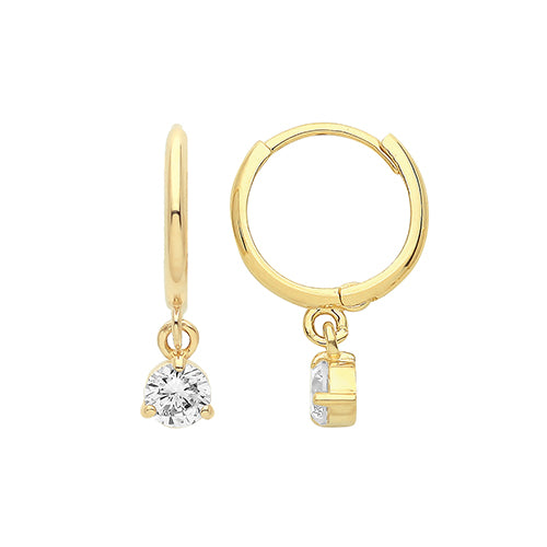 Cubic Zirconia Drop Hinged Hoop Earrings in 9ct Yellow Gold