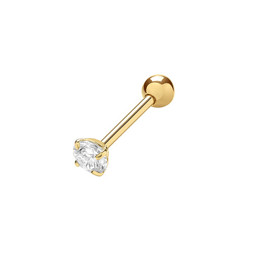 9ct Yellow Gold 3mm Cubic Zirconia Claw Set Stud Cartilage Earring